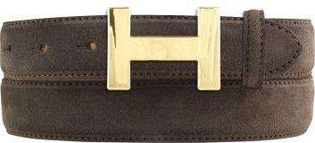 Designer-Gürtel HELEN aus Veloursleder mit goldener Gürtelschnalle 3,0 cm Dunkelbraun