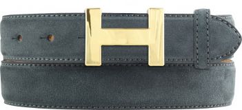 Designer-Gürtel HELEN aus Veloursleder mit goldener Gürtelschnalle 3,0 cm Anthrazit