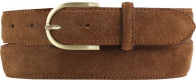 Damengürtel aus Veloursleder mit goldener Gürtelschnalle 3,0 cm Tabac
