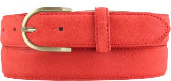 Damengürtel aus Veloursleder mit goldener Gürtelschnalle 3,0 cm Rot
