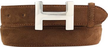 Designer-Gürtel HELEN aus Veloursleder mit silberner Gürtelschnalle 3,0 cm Tabac