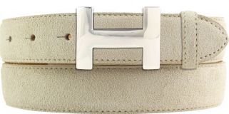Designer-Gürtel HELEN aus Veloursleder mit silberner Gürtelschnalle 3,0 cm Beige