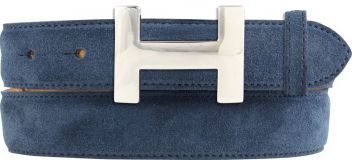 Designer-Gürtel HELEN aus Veloursleder mit silberner Gürtelschnalle 3,0 cm Marine