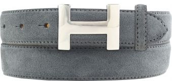 Designer-Gürtel HELEN aus Veloursleder mit silberner Gürtelschnalle 3,0 cm Dunkelgrau