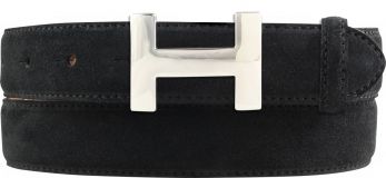Designer-Gürtel HELEN aus Veloursleder mit silberner Gürtelschnalle 3,0 cm Schwarz