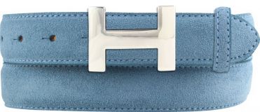 Designer-Gürtel HELEN aus Veloursleder mit silberner Gürtelschnalle 3,0 cm Jeansblau