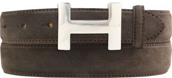 Designer-Gürtel HELEN aus Veloursleder mit silberner Gürtelschnalle 3,0 cm Dunkelbraun