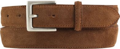 Gürtel aus Veloursleder mit altsilberner Gürtelschließe 3,0 cm Tabac