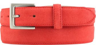 Gürtel aus Veloursleder mit altsilberner Gürtelschließe 3,0 cm Rot