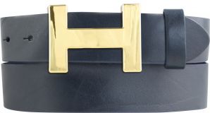 Designer-Gürtel HENRY aus Vollrindleder 4,0 cm Gold Marine