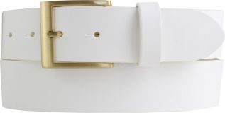 Gürtel aus Vollrindleder mit goldener Gürtelschnalle 4,0 cm Weiß