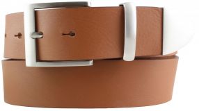 G�rtel aus Vollrindleder mit Schlaufe und Spitze aus Metall 4,0cm Tabac