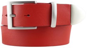 G�rtel aus Vollrindleder mit Schlaufe und Spitze aus Metall 4,0cm Rot