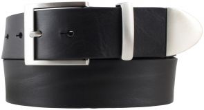 G�rtel aus Vollrindleder mit Schlaufe und Spitze aus Metall 4,0cm Schwarz