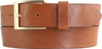 Herren-Gürtel aus Vollrindleder mit goldener Gürtelschließe 3,5 cm Tabac