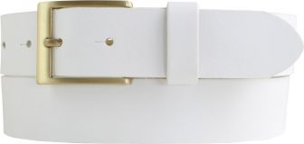 Herren-Gürtel aus Vollrindleder mit goldener Gürtelschließe 3,5 cm Weiß