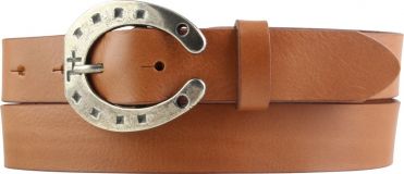 G�rtel f�r Reiter mit Hufeisen-G�rtelschnalle aus Vollrindleder 3,0 cm Tabac
