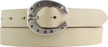 G�rtel f�r Reiter mit Hufeisen-G�rtelschnalle aus Vollrindleder 3,0 cm Beige