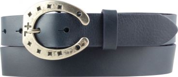 G�rtel f�r Reiter mit Hufeisen-G�rtelschnalle aus Vollrindleder 3,0 cm Marine