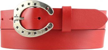 G�rtel f�r Reiter mit Hufeisen-G�rtelschnalle aus Vollrindleder 3,0 cm Rot