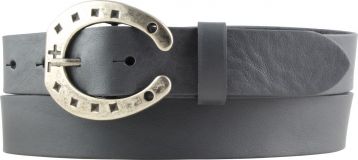 G�rtel f�r Reiter mit Hufeisen-G�rtelschnalle aus Vollrindleder 3,0 cm Dunkelgrau