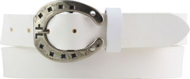 G�rtel f�r Reiter mit Hufeisen-G�rtelschnalle aus Vollrindleder 3,0 cm Wei�