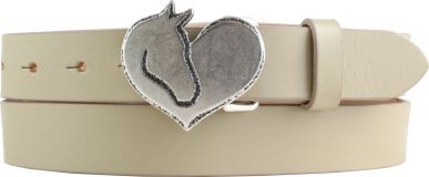 G�rtel f�r Reiter mit Herz-G�rtelschnalle aus Vollrindleder 3,0 cm Beige