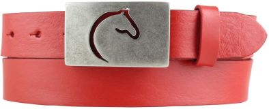 Gürtel für Reiter mit Pferdekopf-Gürtelschnalle aus Vollrindleder 3,0 cm Rot