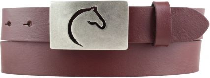 Gürtel für Reiter mit Pferdekopf-Gürtelschnalle aus Vollrindleder 3,0 cm Bordeaux