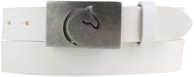 Gürtel für Reiter mit Pferdekopf-Gürtelschnalle aus Vollrindleder 3,0 cm Weiß
