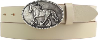 Kindergürtel für Reiter mit Pferde-Gürtelschnalle aus Vollrindleder 3,0 cm Beige