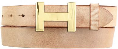 Designer-Gürtel HERMINE aus Vollrindleder Vintage 3,0 cm Gold Tabac