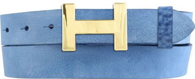 Designer-Gürtel HERMINE aus Vollrindleder Vintage 3,0 cm Gold Blau