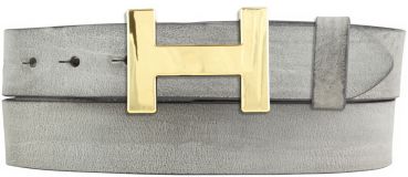 Designer-Gürtel HERMINE aus Vollrindleder Vintage 3,0 cm Gold Dunkelgrau