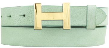 Designer-Gürtel HERMINE aus Vollrindleder Vintage 3,0 cm Gold Mintgrün