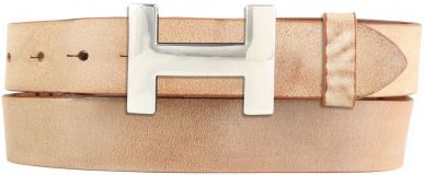 Designer-Gürtel HERMINE aus Vollrindleder Vintage 3,0 cm Silber Tabac