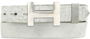 Designer-Gürtel HERMINE aus Vollrindleder Vintage 3,0 cm Silber Hellgrau