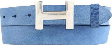 Designer-Gürtel HERMINE aus Vollrindleder Vintage 3,0 cm Silber Blau