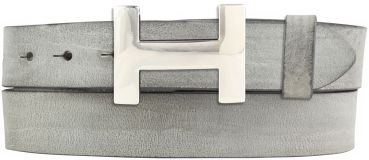 Designer-Gürtel HERMINE aus Vollrindleder Vintage 3,0 cm Silber Dunkelgrau