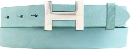 Designer-Gürtel HERMINE aus Vollrindleder Vintage 3,0 cm Silber Türkis