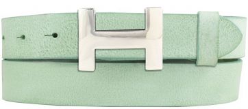 Designer-Gürtel HERMINE aus Vollrindleder Vintage 3,0 cm Silber Mintgrün