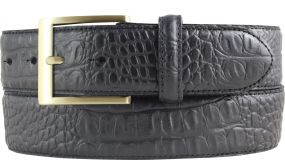 Gürtel mit Krokoprägung und goldener Gürtelschnalle 4,0 cm Schwarz