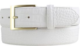 Gürtel mit Krokoprägung und goldener Gürtelschnalle 4,0 cm Weiß