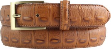 Herren-Gürtel mit Krokoprägung und goldener Gürtelschließe 3,0 cm Tabac