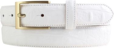 Herren-Gürtel mit Krokoprägung und goldener Gürtelschließe 3,0 cm Weiß