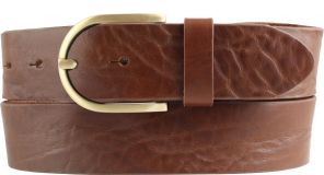 Damengürtel aus Vollrindleder im Used-Look mit goldener Gürtelschließe 4,0 cm Cognac