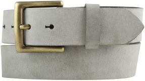 Gürtel aus weichem Vollrindleder mit altmessing Gürtelschnalle 4,0 cm Hellgrau