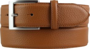 Herren-Gürtel aus gemasertem Leder mit Edelstahl-Gürtelschnalle 4,0 cm Tabac