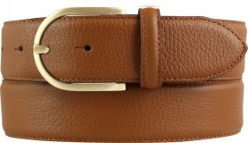 Damen-Gürtel aus gemasertem Leder mit Steppnaht gold 4,0 cm Tabac