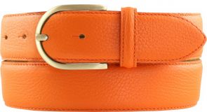 Damen-Gürtel aus gemasertem Leder mit Steppnaht gold 4,0 cm Orange